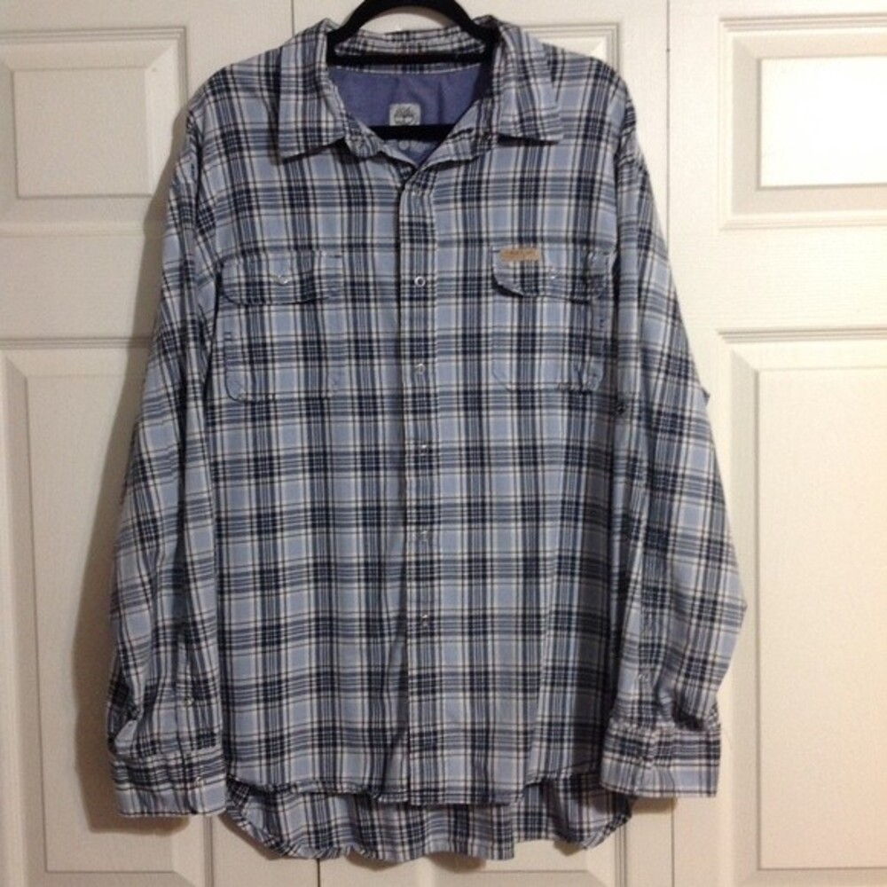TIMBERLAND XX-Large Men's Button Up Shirt Snap Front Blue White Plaid Cotton
